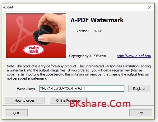 A-PDF Watermark 4.7.6 full key - Đóng dấu bản quyền file pdf hàng loạt