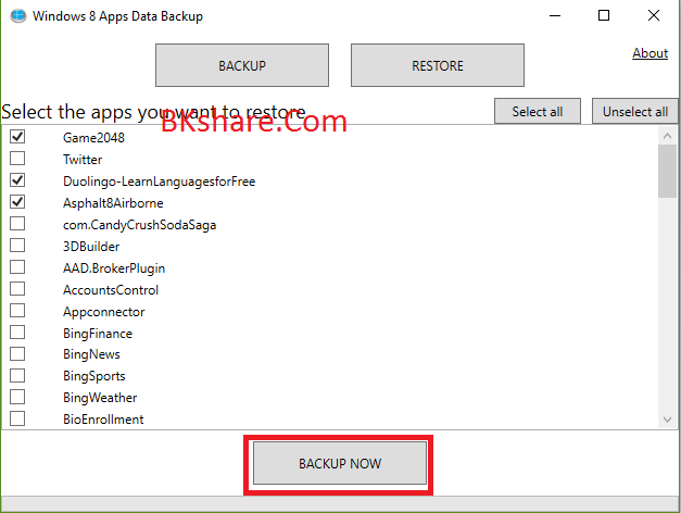 Windows 8 Apps Data Backup Tool - Công cụ backup trên Windows 8/10