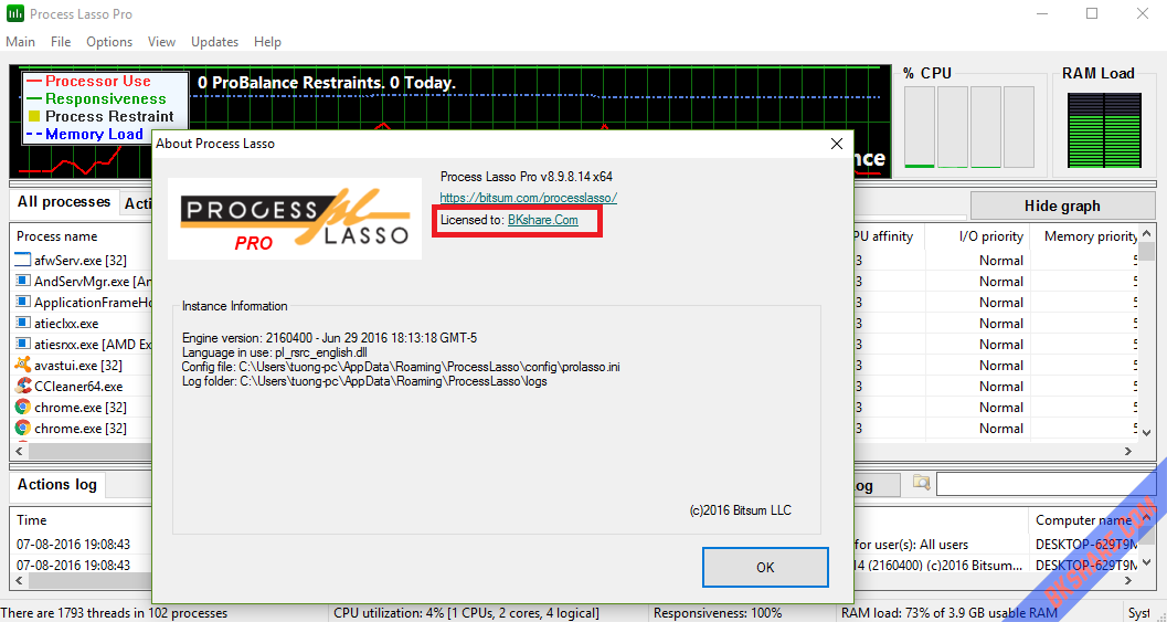 Process Lasso Pro Full Key - Khắc phục lỗi CPU 100%, treo, quá tải